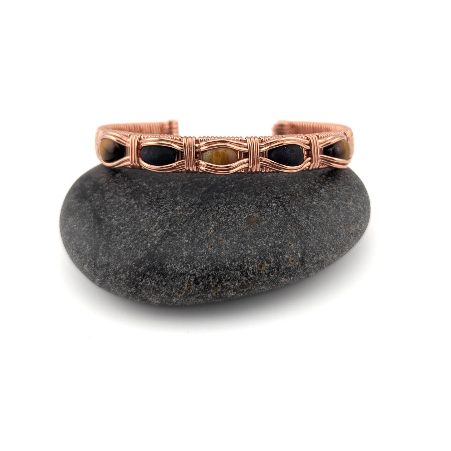 Tigers Eye and Onyx Copper Bangle Bracelet